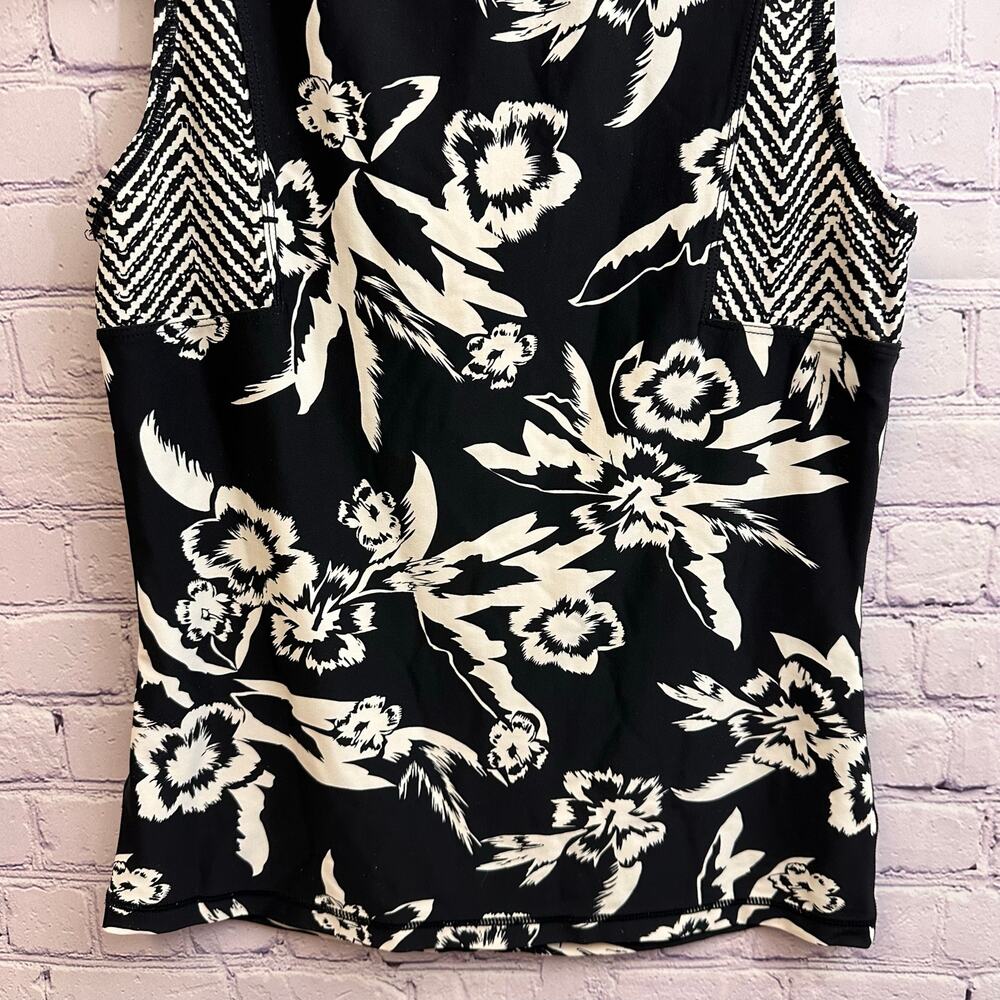 Athleta Molokai Rash Guard Tank Top Black Cream Floral Women's Small Beach - Picture 6 of 10